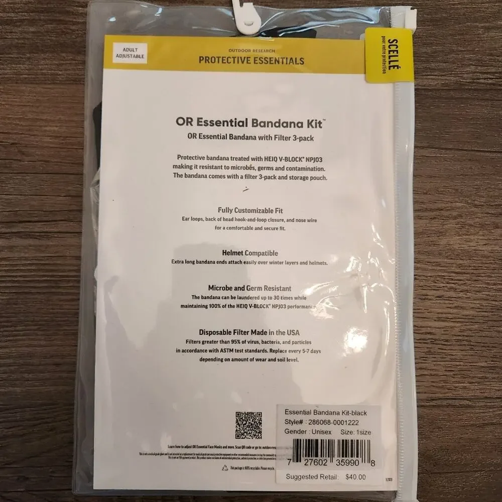 NWT Bundle of 5 Outdoor Research Essential Bandana Kit Black One Size